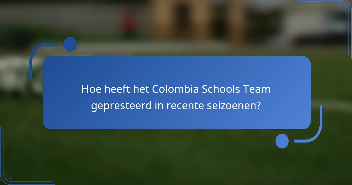 Hoe heeft het Colombia Schools Team gepresteerd in recente seizoenen?